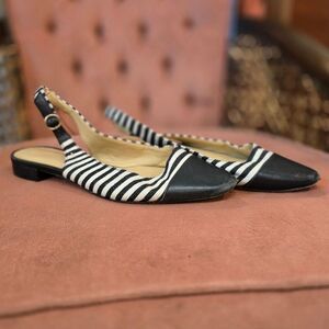 Talbots Black and White Striped Slingback Flats